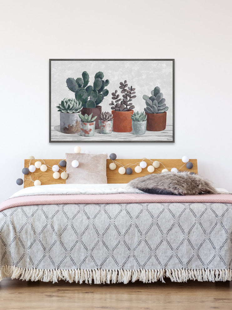 "Succulent Clay Pots" Floater Framed Painting Print on Canvas