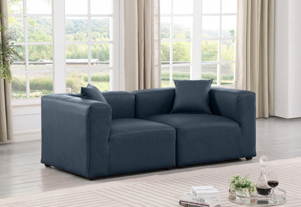 Cube Upholstered Modular Sofa, Navy, 2-Piece: 2 Corner Chair, Vegan Leather