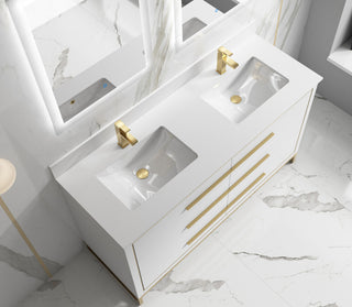 Alma Kathyia Freestanding Bath Vanity, Gold Hardware, 60" Double Sink