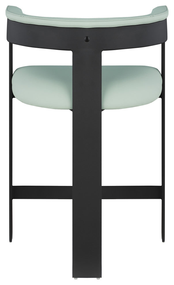 Romeo Upholstered Counter Stool, Set of 2, Green, Vegan Leather, Matte Black
