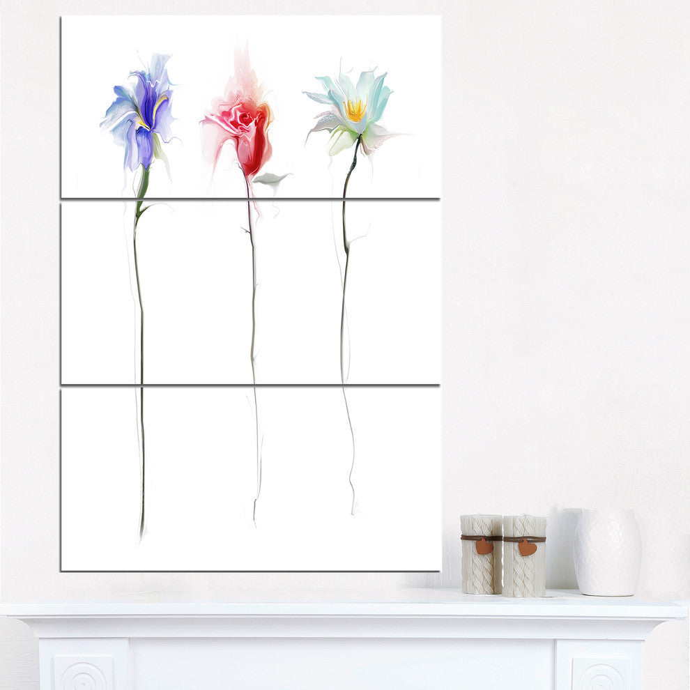 "Three Flowers" Digital Glossy Metal Wall Art, 3 Panels, 28"x36"
