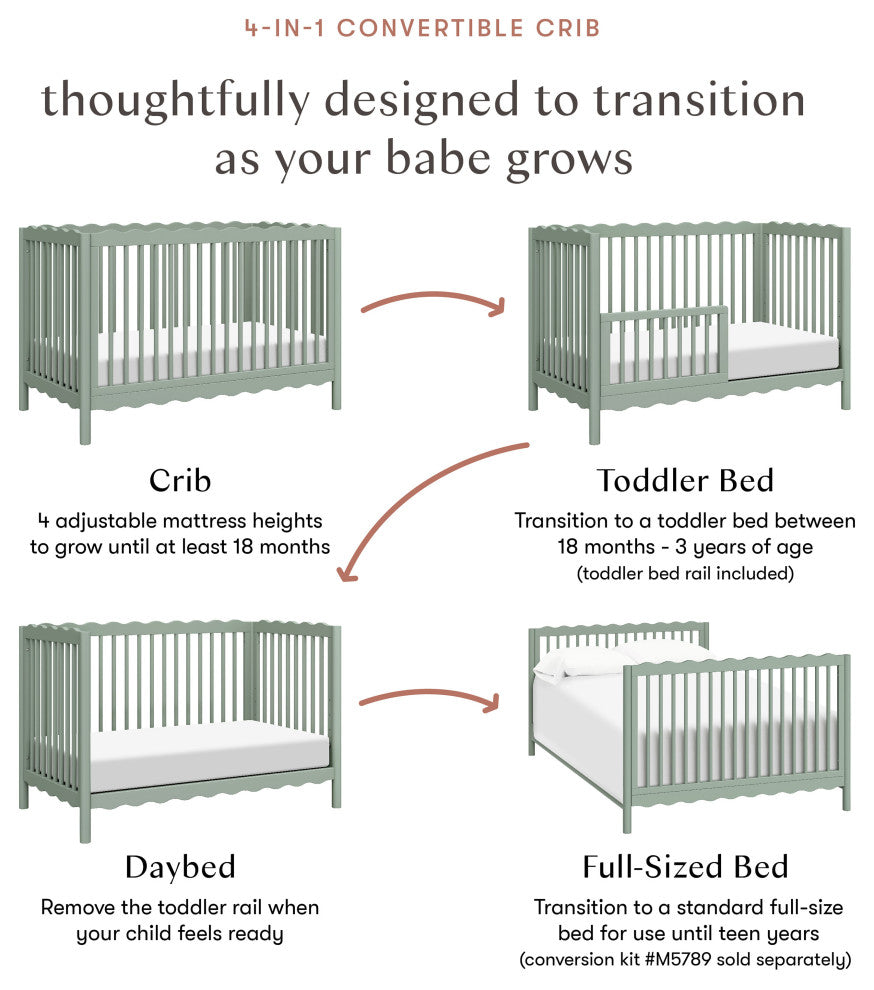 Swell 4-in-1 Convertible Crib With Toddler Bed Conversion Kit, Light Sage