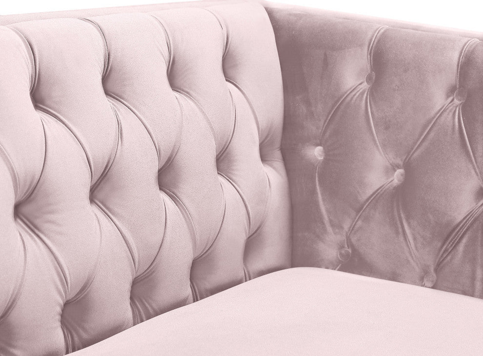 Michelle Fabric Upholstered Chair, Gold Iron Legs, Pink, Velvet, Chair