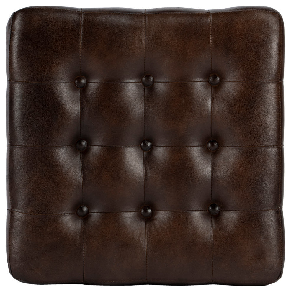 Leon Button Tufted Leather Ottoman