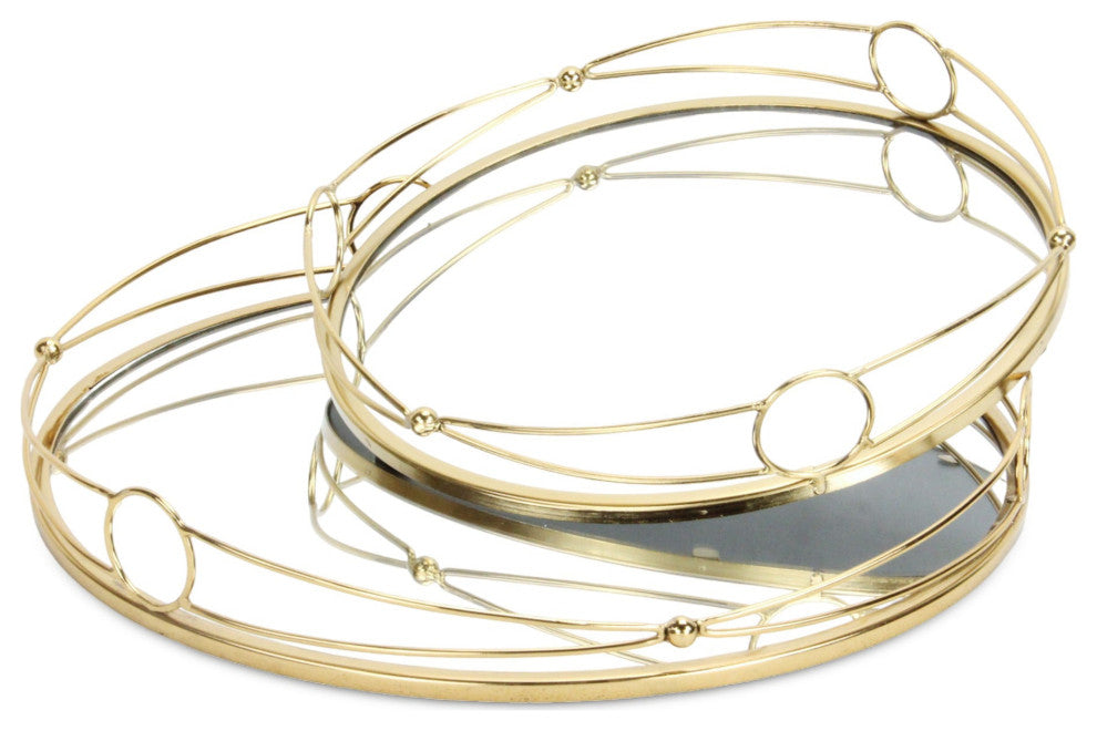 Mianzi Round Tricircle Rim Gold Metal Trays (Set of 2)