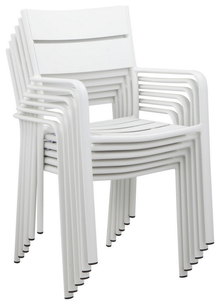 Benzara BM287803 6 Piece Dining Chair Set, White Aluminum Frame, Stackable