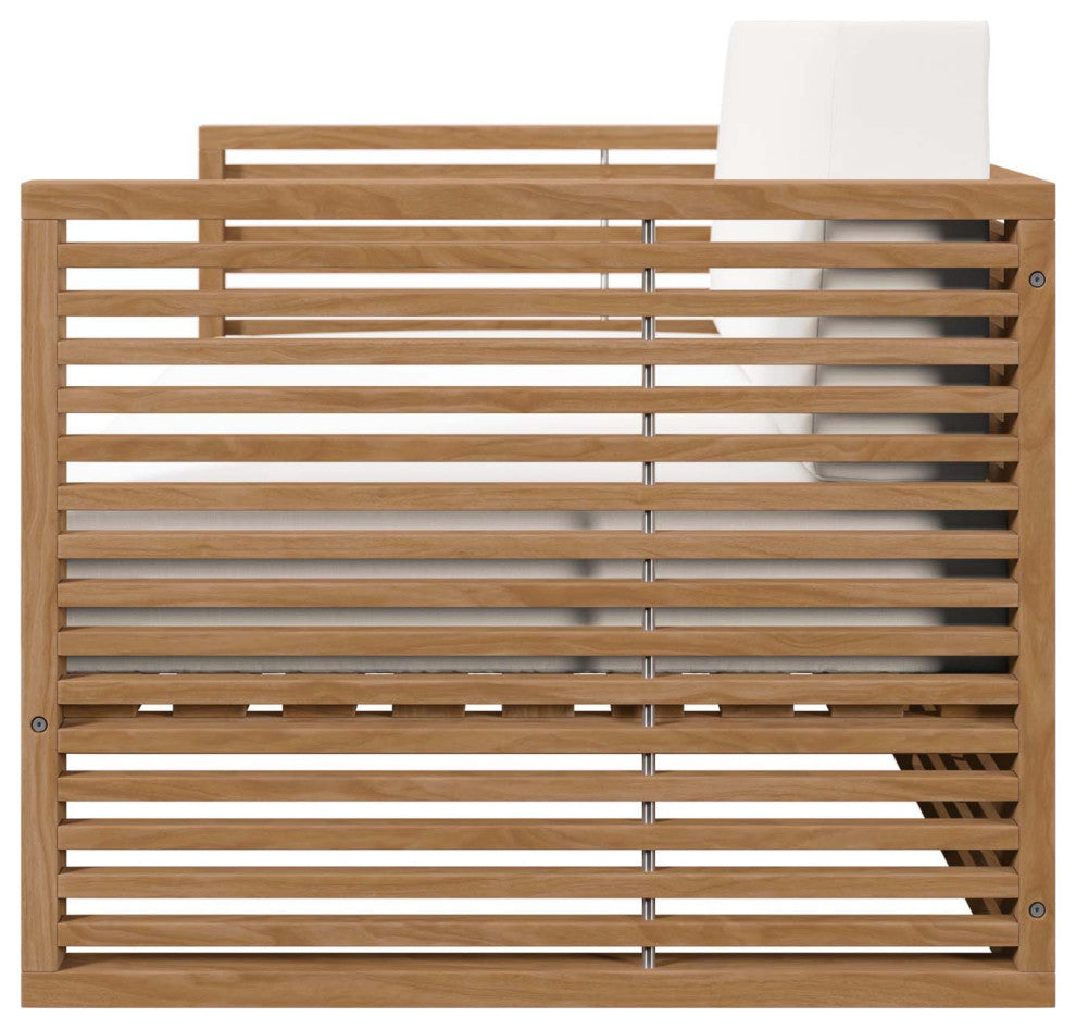 Lounge Loveseat Sofa, White Natural, Teak Wood, Modern, Outdoor Hospitality
