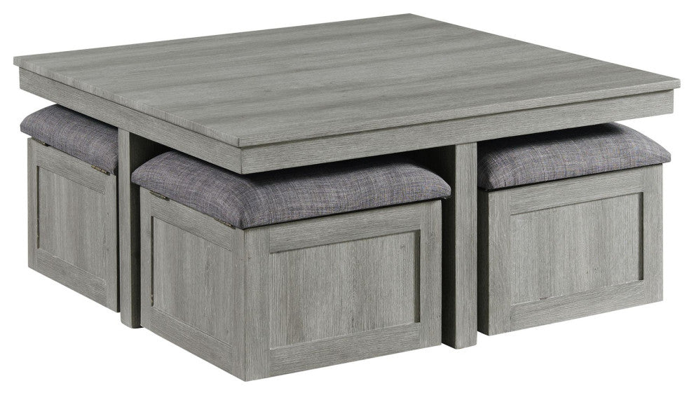 Picket House Dawson Coffee Table With 4 Storage Stools, Gray