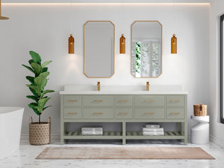 Parker 84" Double Sink Bath Vanity in Evergreen  2" White Quartz