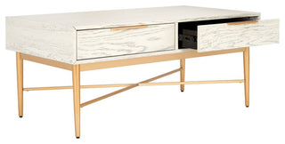 Safavieh Pierre 2 Drawer Coffee Table, White Washed/Gold