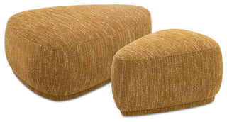 Pebble 44" & 26" Rounded Triangle Cocktail Ottoman Set, Mustard Yellow Tweed
