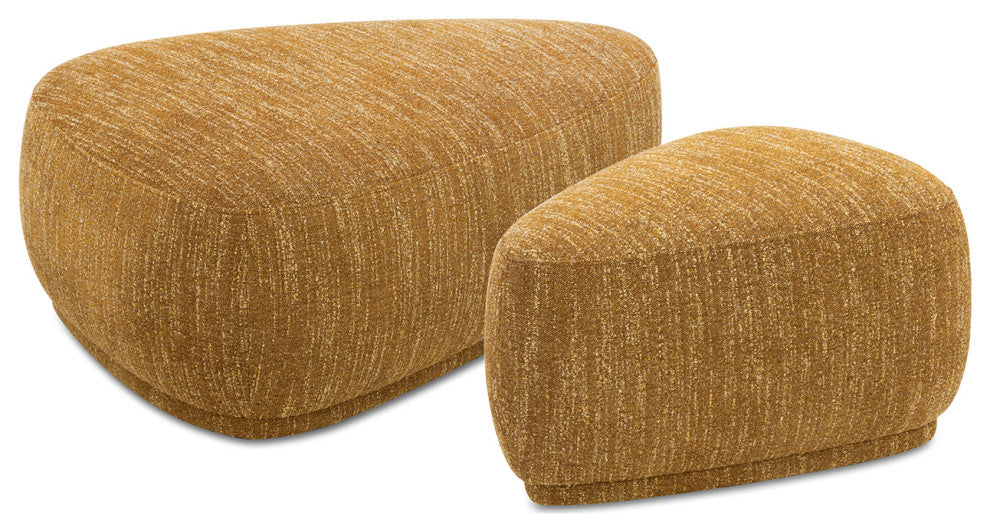 Pebble 44" & 26" Rounded Triangle Cocktail Ottoman Set, Mustard Yellow Tweed