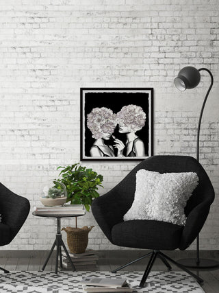 "Flower Head Twins" Framed Painting Print, 32"x32"