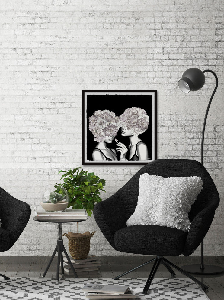 "Flower Head Twins" Framed Painting Print, 32"x32"