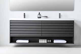 Matera Wall Mount Modern Bathroom Vanity, Charcoal, 72", White Countertop