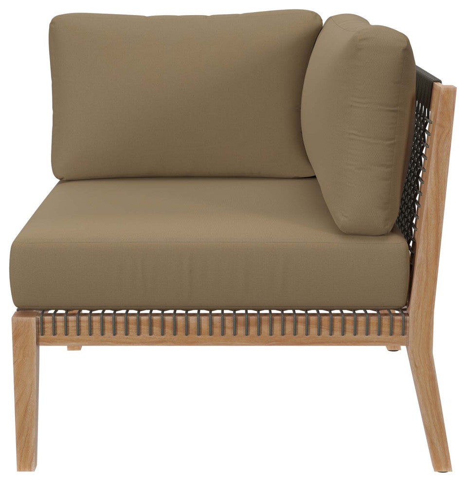 Clearwater Outdoor Patio Teak Wood 6-Piece Sectional Sofa, Gray Light Brown