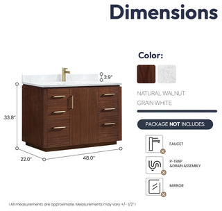 San Bath Vanity with Stone Top, Natural Walnut, 48", Single Vanity, No Mirror