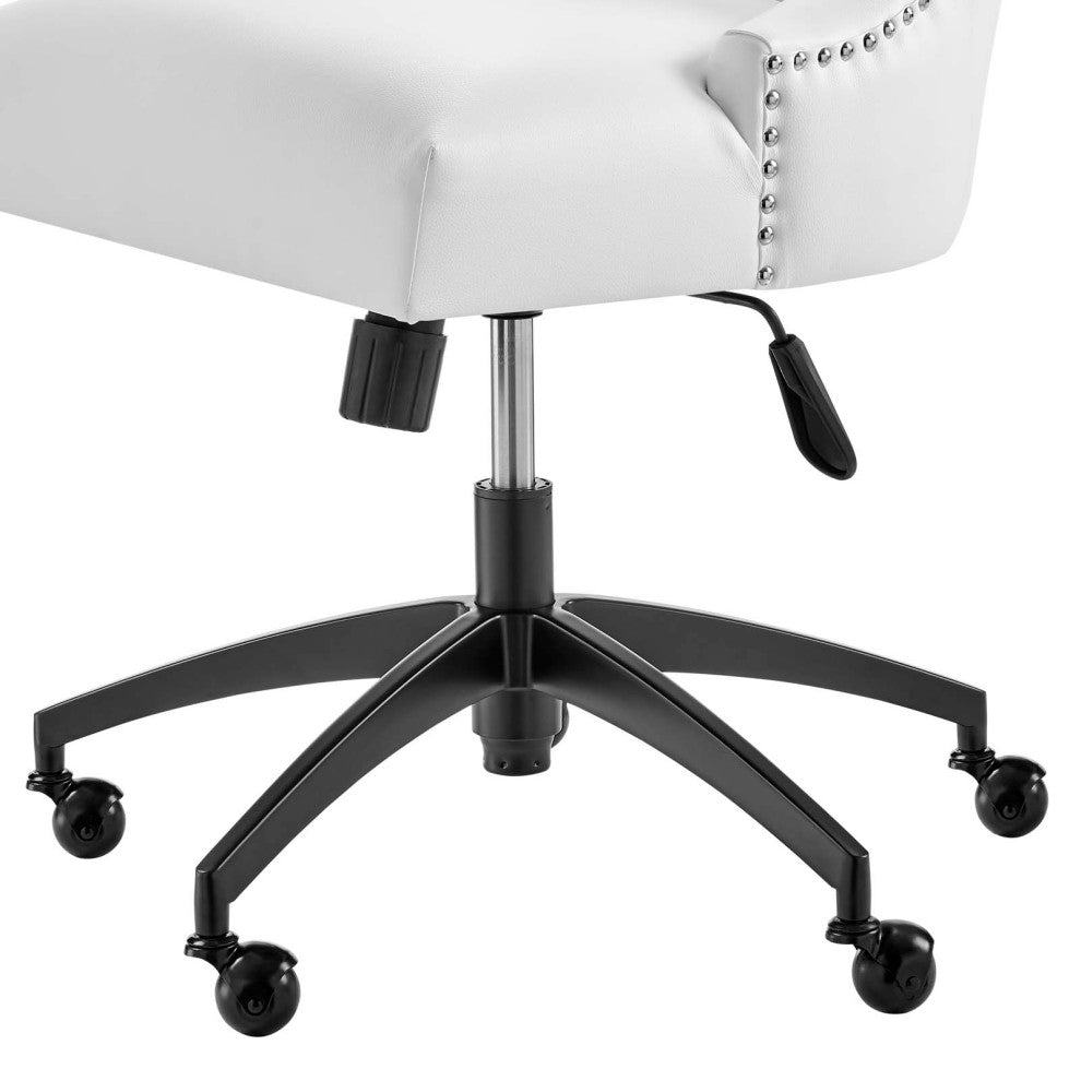Computer Work Desk Tufted Chair, Faux Vegan Leather, Black White, Home Office