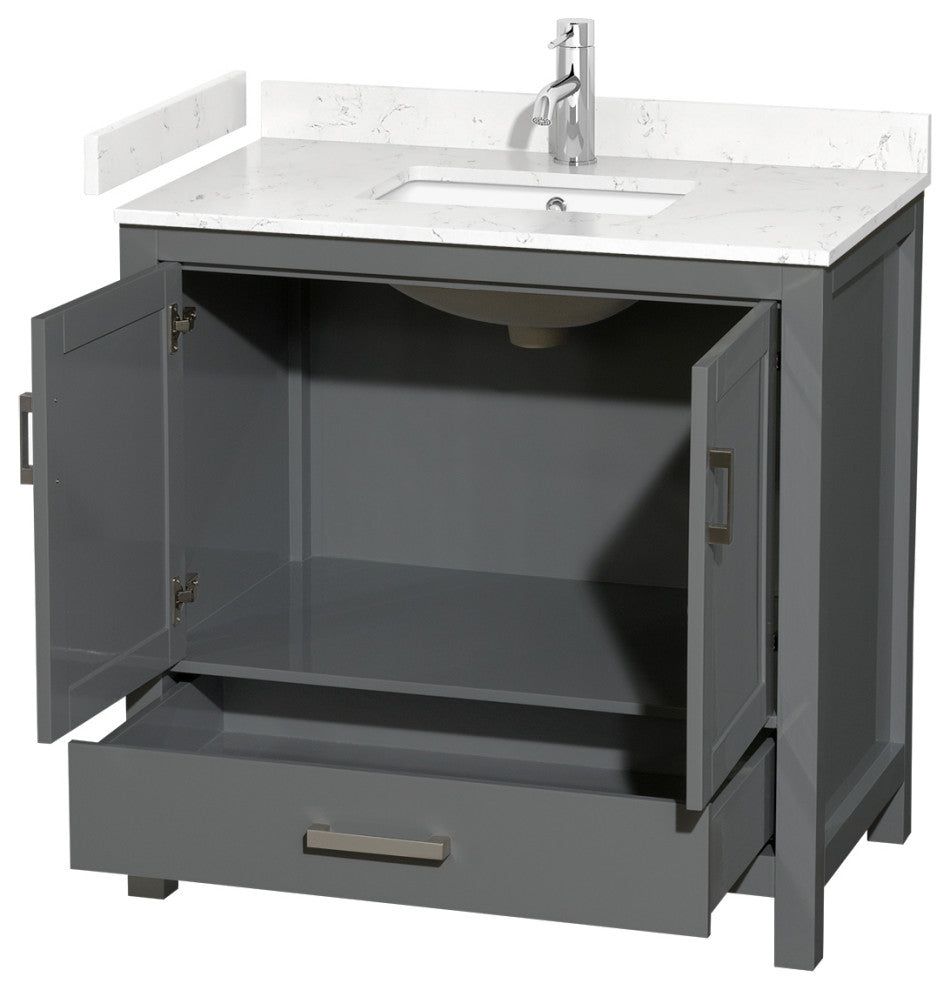 36" Single Bathroom Vanity Dark Gray, Carrara Cultured Marble Countertop, Sink