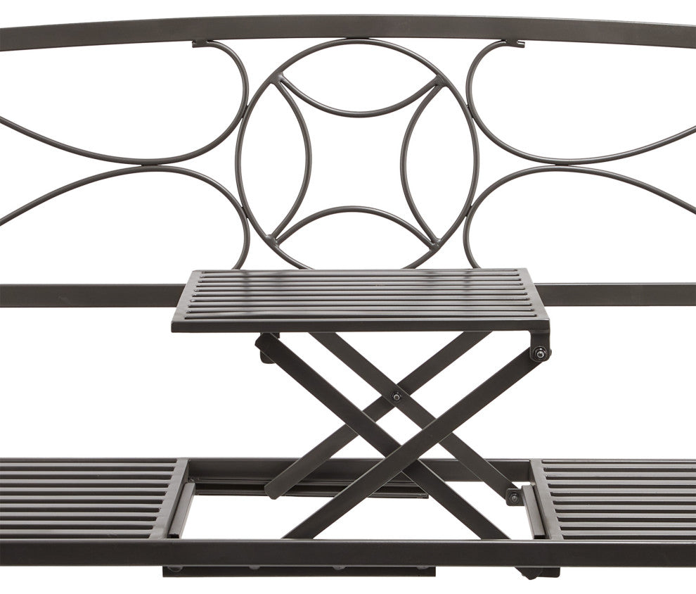 Metal Garden Bench with Retractable Table