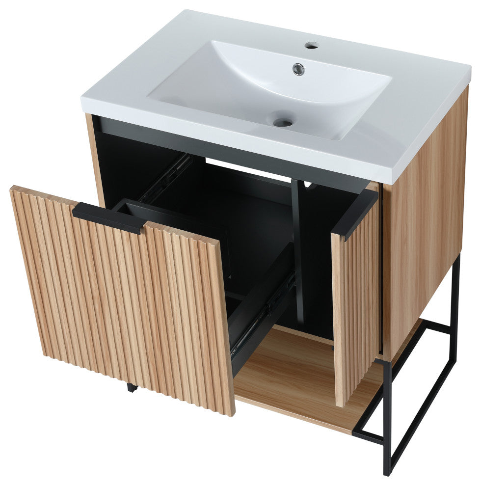 BNK Freestanding Raised Grain Bathroom Vanity With Resin Basin, Maple, 30"