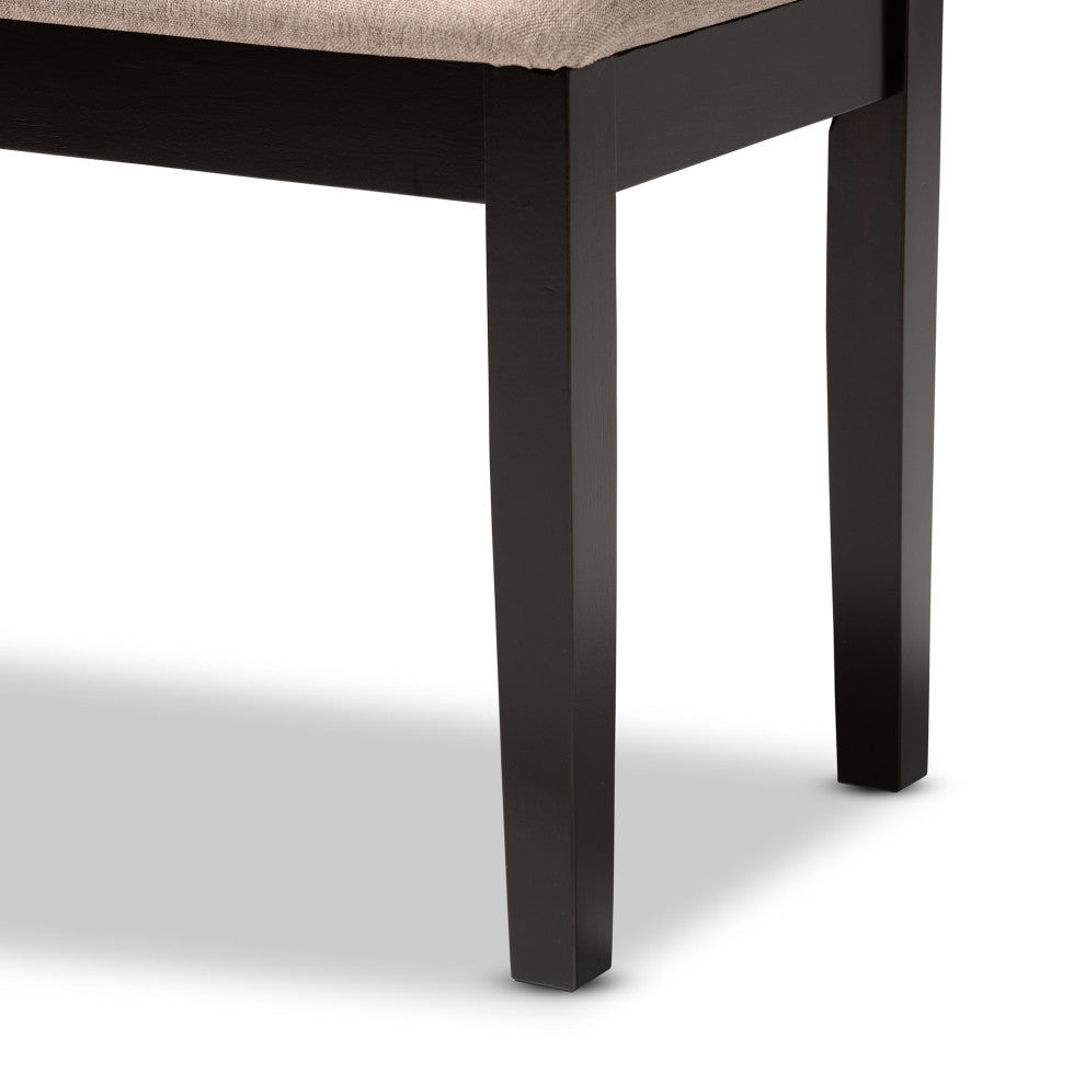Bennington Transitional Sand Upholstered and Dark Brown Wood Dining Bench