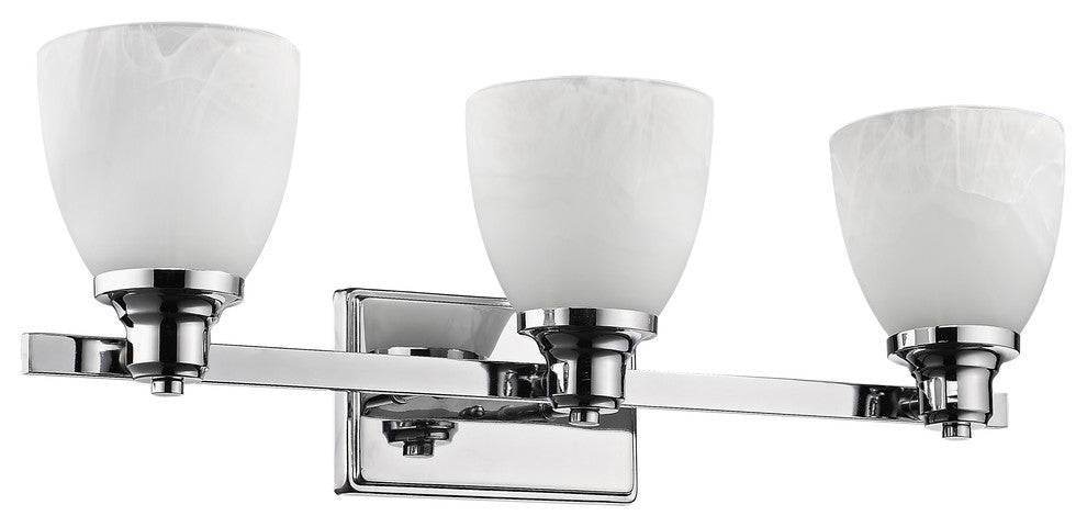 GEWNEVERE Transitional 3 Light Chrome Finish Bath Vanity Wall Fixture White Alab