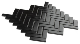 Metro Brick Herringbone Matte Black Porcelain Floor and Wall Tile