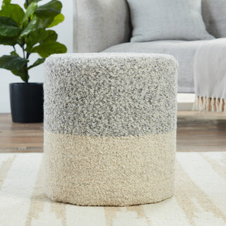 Micco Ombre Cylinder Pouf, Light Gray/Cream