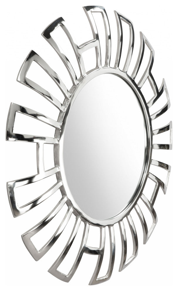 Silver Geometric Design Round Mirror