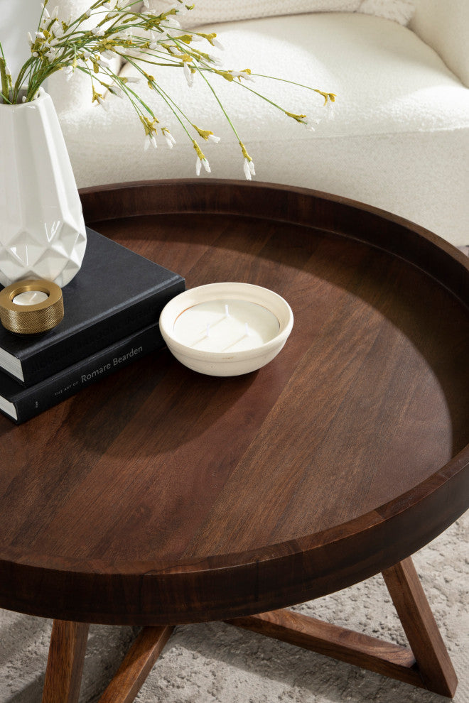 Avery Round Wood Coffee Table, Walnut Brown