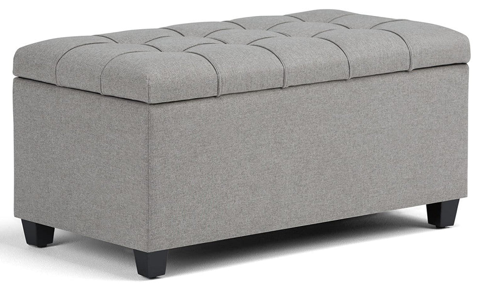 Rectangle Lift Top Storage Ottoman Bench Tufted Linen Look Fabric, Gray