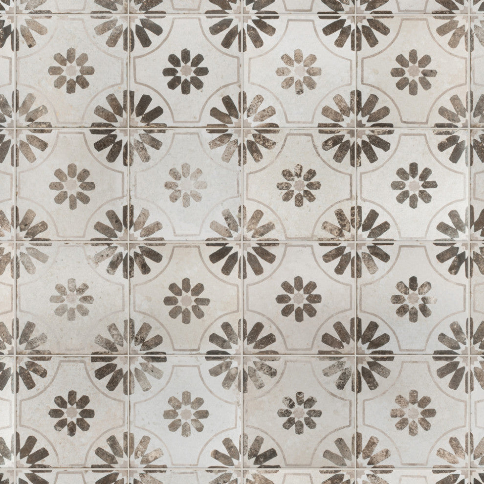 Kings Blume Encaustic Ceramic Floor and Wall Tile, Neor Black