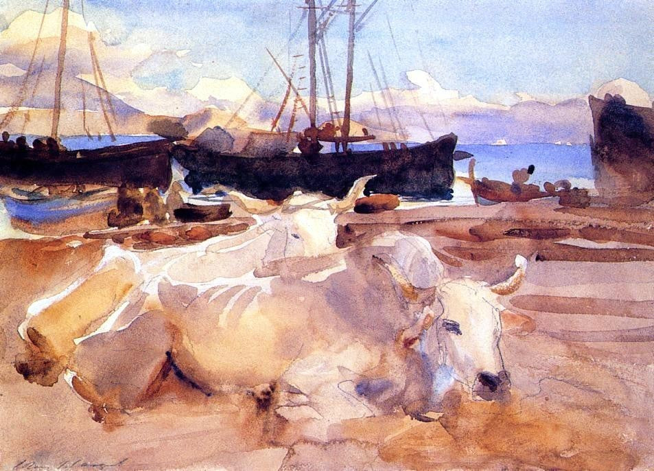 John Singer Sargent An Oxen on the Beach at Baia Gallery Wrapped Canvas Print
