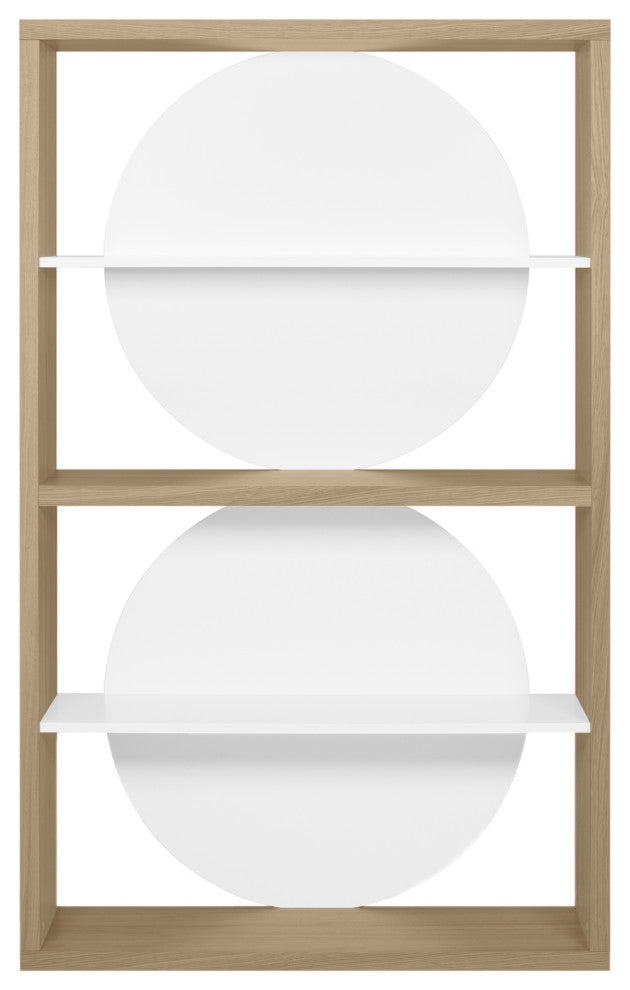 Zero Contemporary Unique Wood Book Shelf Display, Light Oak/Pure White
