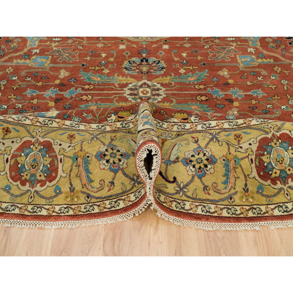 Rust Red Fine Heris Re-Creation Wool Hand Knotted Round Oriental Rug 10'x10'