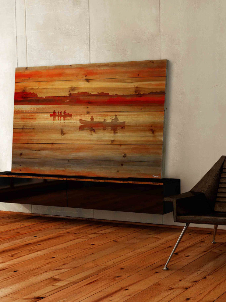 "Lake Lavielle" Painting Print on Natural Pine Wood, 36"x24"