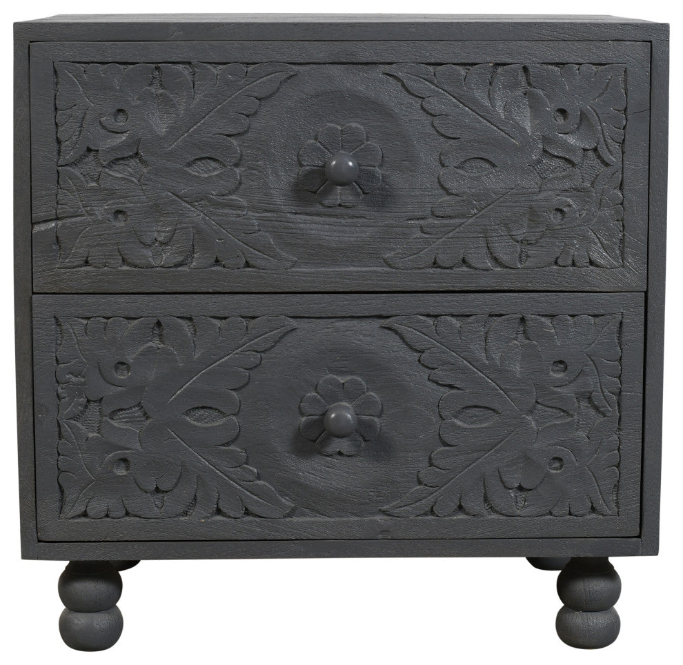 Cory 2-Drawer Solid Wood Nightstand, Gray Finish