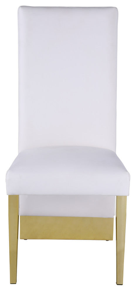 Porsha Dining Chair, Set of 2, White Faux Leather, Gold Legs