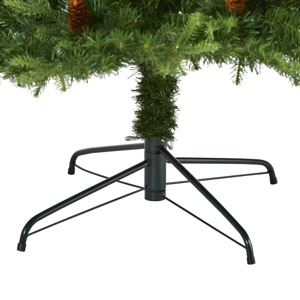 8' Wellington Spruce Natural Look Faux Xmas Tree W/550 Clear Lights & Pine Cones