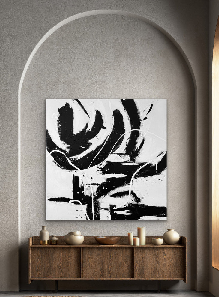 48x48" Original Large Modern Black white Minimal abstract art Ready wall art