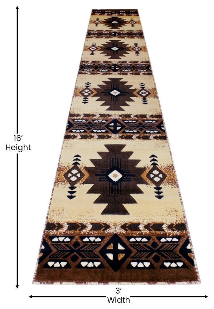 Angie Collection Runner 3' x 16' Brown Traditional Southwestern Style Area Rug