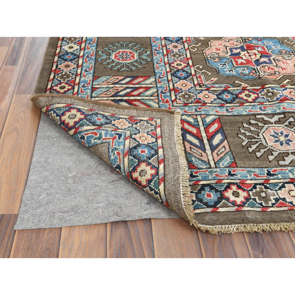 Afghan Special Kazak Shiny Wool, Hand Knotted Taupe Oriental Rug, 9'7" x 12'9"