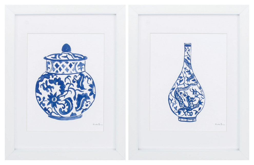 HomeRoots 18" X 23" White Frame Chinoiserie, Set of 2