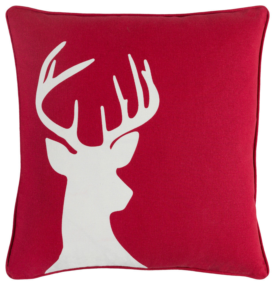 Surya Holiday HOLI-7271 18"x18" Pillow Kit, Bright Red/Ivory