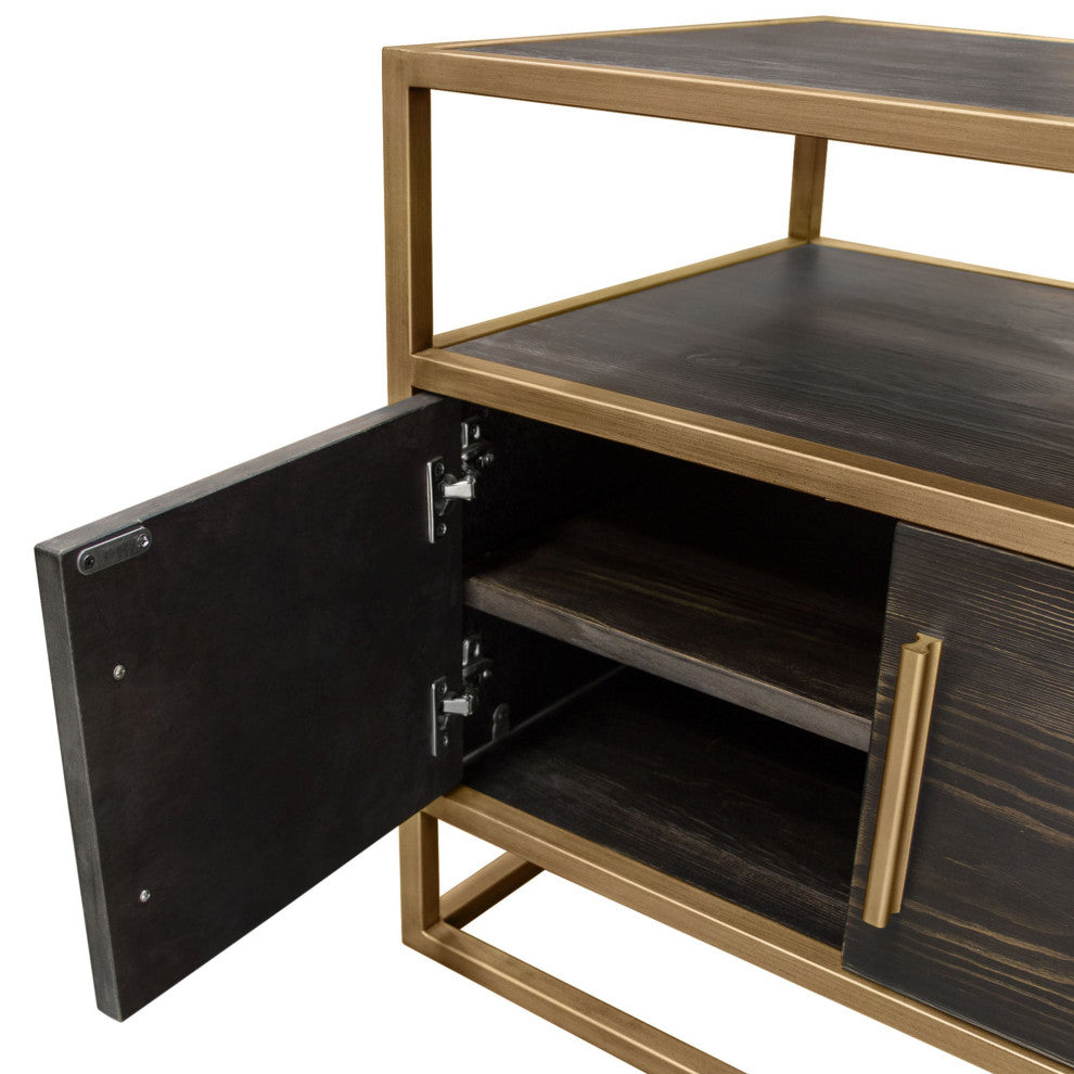 Empire 2-Door End Table With Gold Metal Frame, Dark Brown