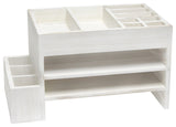 Office Tiered Desk Organizer With Storage Cubbies and Letter Tray, White Wash