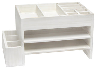 Office Tiered Desk Organizer With Storage Cubbies and Letter Tray, White Wash