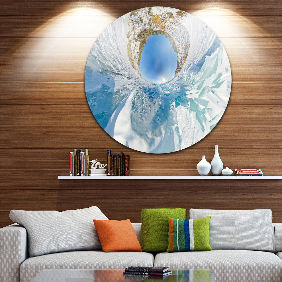 Blue Ice Hummocks Baikal Little Planet, Landscape Round Artwork, 23"