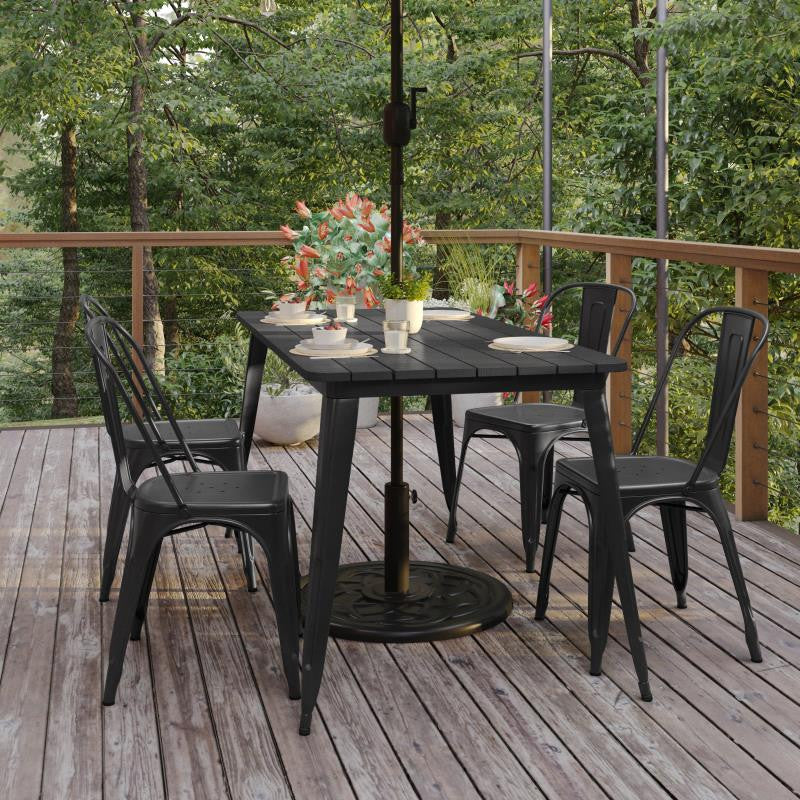Declan Commercial Indoor/Outdoor Dining Table with Umbrella Hole, 30" x 60", Black
